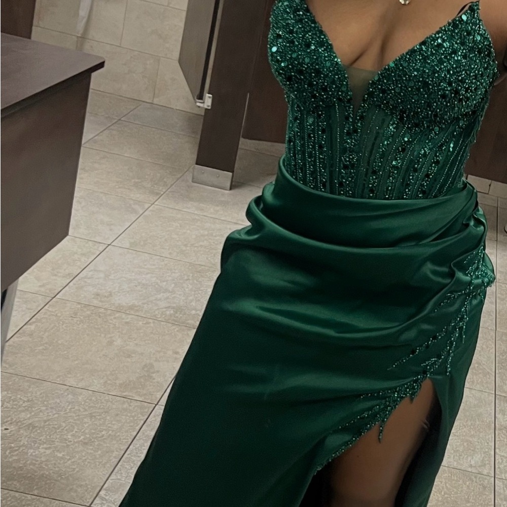 Elegant Green Beaded Evening Gown